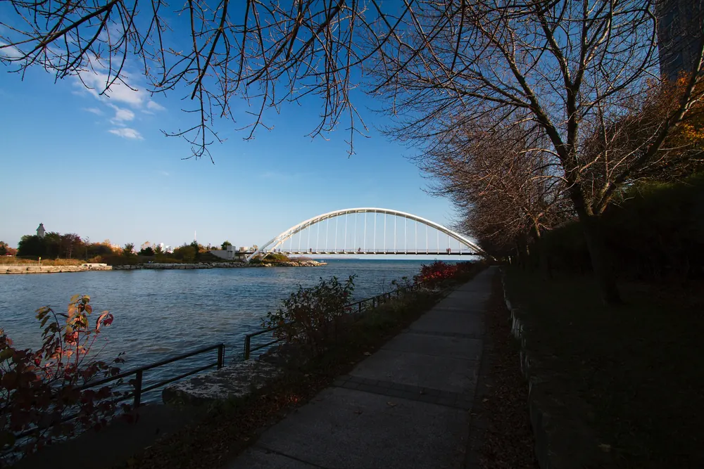 The Humber Bay Arch Bridge, at the edge of Etobicoke